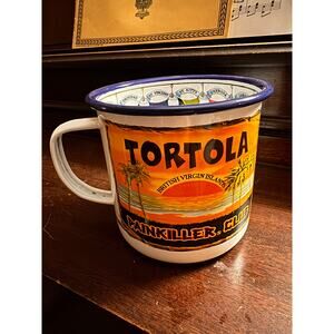 Rare Vintage Tortola Painkiller Club Pusser's Navy Rum Recipe Tin Enameled Mug